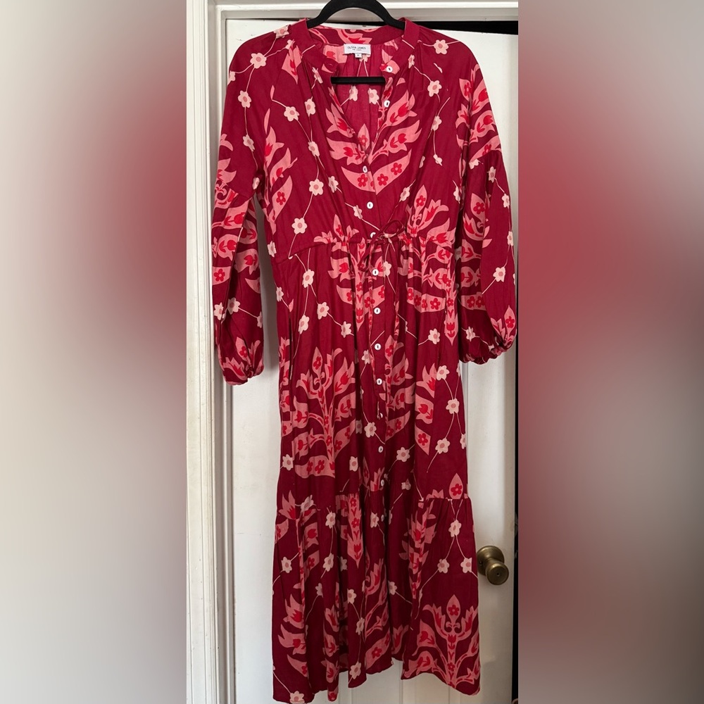 Olivia James The Label Emory Red Mix Floral Maxi Dress 100% Cotton Size S NWOT